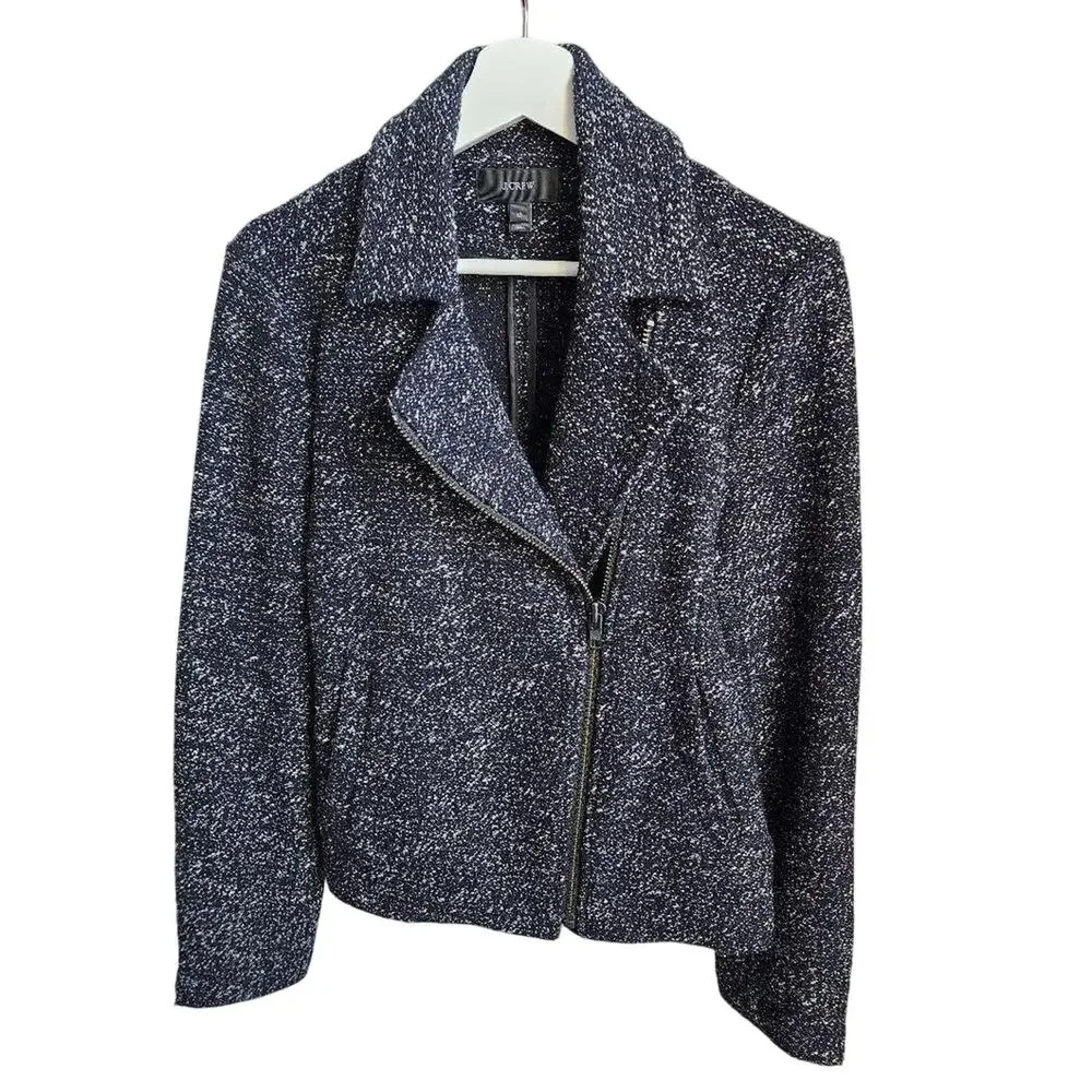 J.Crew Tweed Motorcycle Jacket Wool Blend Gray Black Size 12